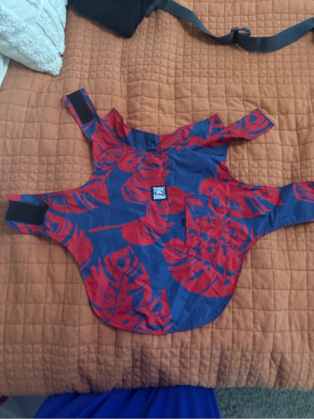 Tommy Bahama Blue and Red Tropical Print Dog Rain jacket